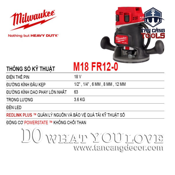 Alternative view of Combo Máy Phay Cầm Tay Dùng Pin M18 Milwaukee FR12-02X ( Thân Máy, 2 Pin 5.0Ah , 1 Sạc )