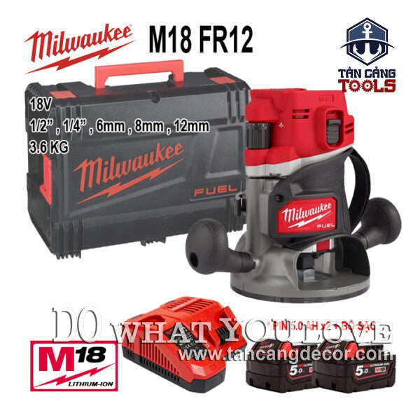 Combo Máy Phay Cầm Tay Dùng Pin M18 Milwaukee FR12-02X ( Thân Máy, 2 Pin 5.0Ah , 1 Sạc )