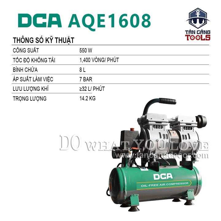 Máy Nén Khí Không Dầu 8 Lít 550W DCA AQE1608 - Ảnh 2
