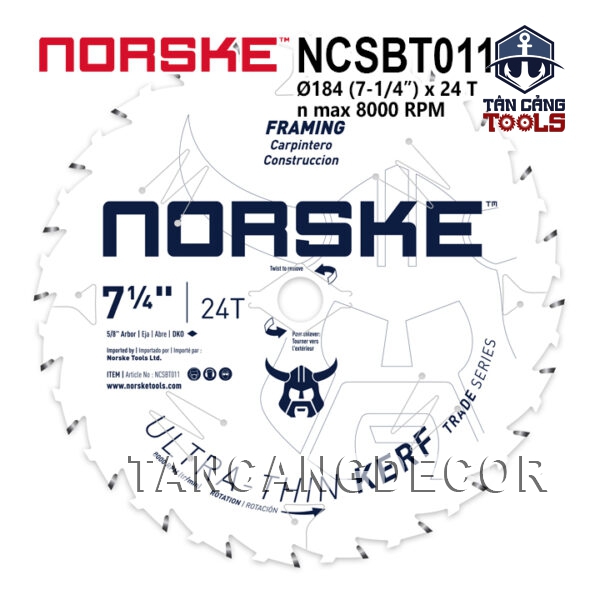 Lưỡi Cưa Gỗ Hợp Kim 184 x 16/20 mm x 24T Norske NCSBT011