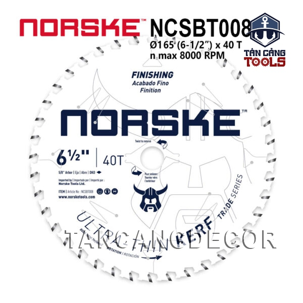 Lưỡi Cưa Gỗ Hợp Kim 165 x 16/20 mm x 40T Norske NCSBT008 ( Lưỡi TrackSaw )