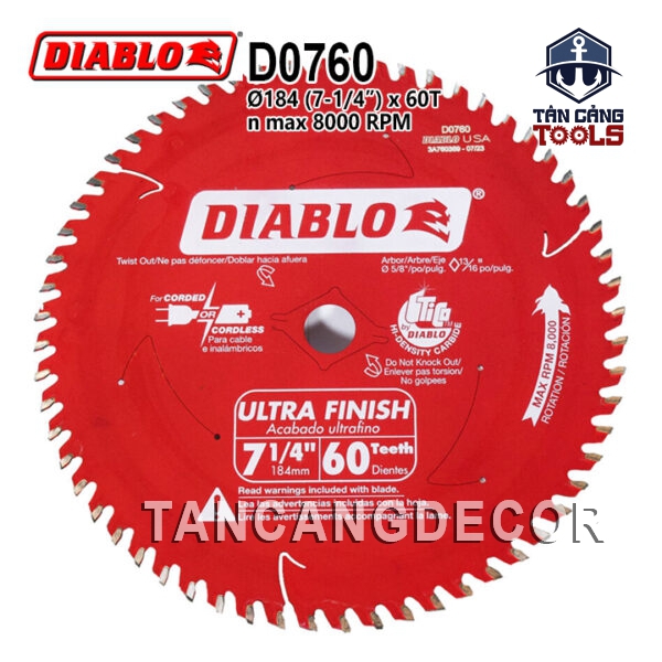 Lưỡi Cưa Gỗ Hợp Kim Diablo 184 x 16 mm x 60T Freud D0760