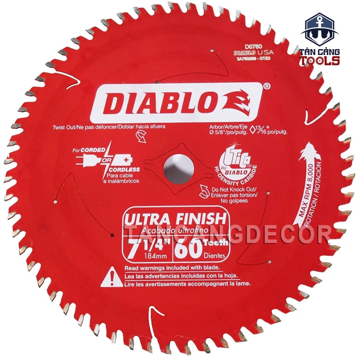 Lưỡi Cưa Gỗ Hợp Kim Diablo 184 x 16 mm x 60T Freud D0760 - Ảnh 2