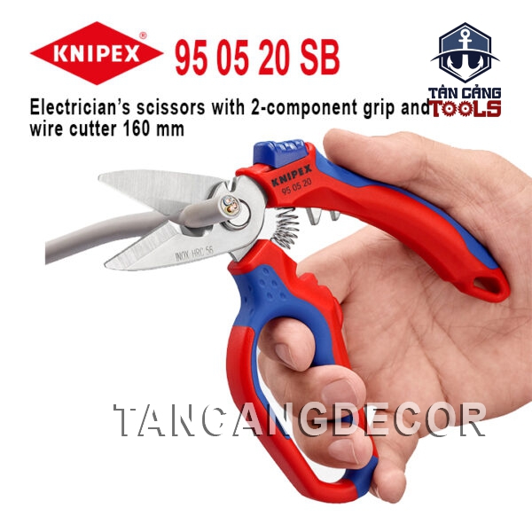 Kéo Cắt Dây Điện, Bấm Cos Pin Lưng Gù 160 mm Knipex 95 05 20 SB