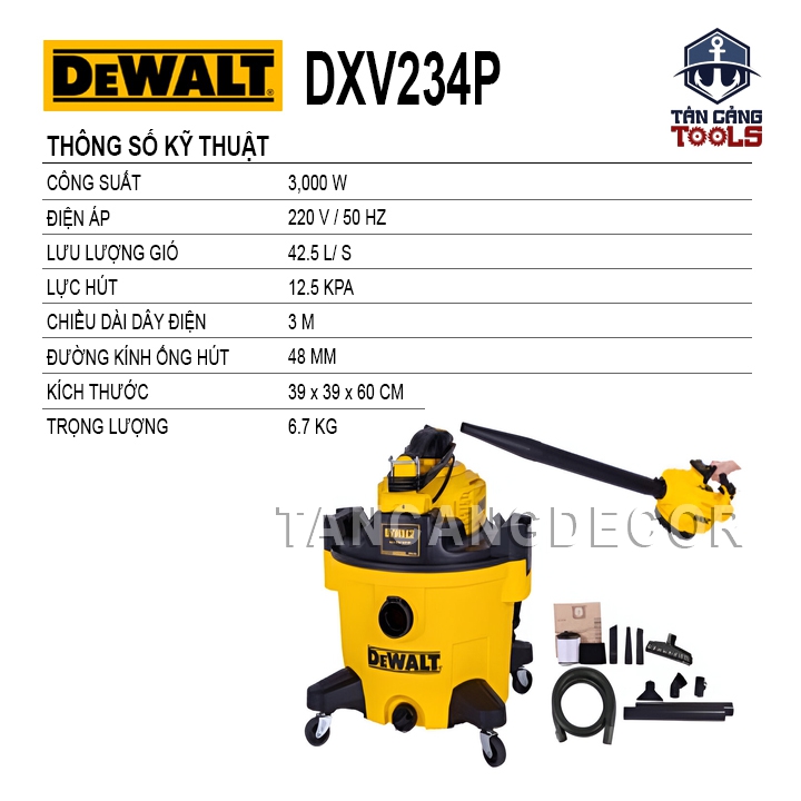 Máy Hút Bụi 3 Chức Năng Chuyển Đổi Máy Thổi Bụi 34 Lít 3000W Dewalt DXV234P - Ảnh 2