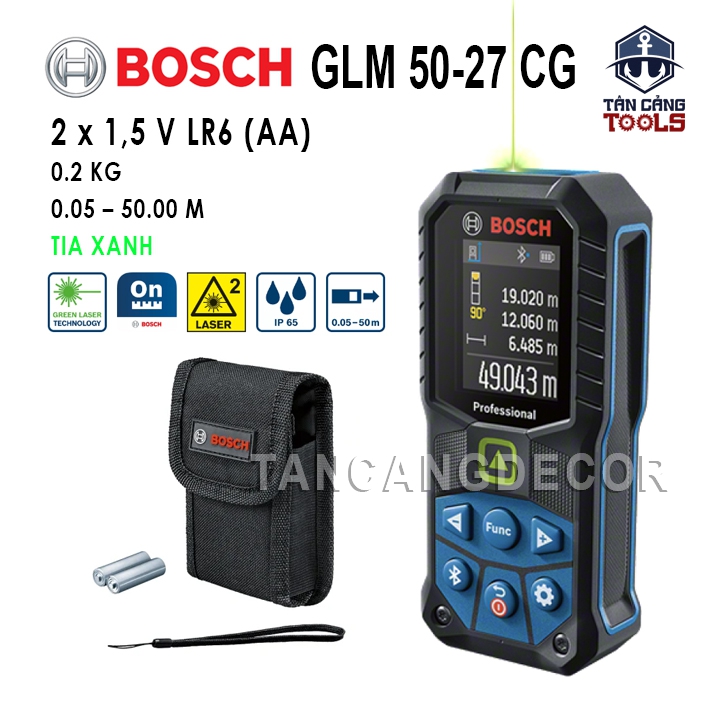 Thước Đo Khoảng Cách Điện Tử 50 Mét Tia Xanh Bosch GLM50-27CG ( Dùng Ngoài Trời, Kết Nối Bluetooth )