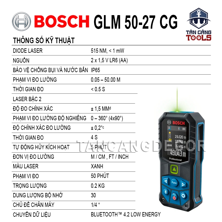Thước Đo Khoảng Cách Điện Tử 50 Mét Tia Xanh Bosch GLM50-27CG ( Dùng Ngoài Trời, Kết Nối Bluetooth ) - Ảnh 2