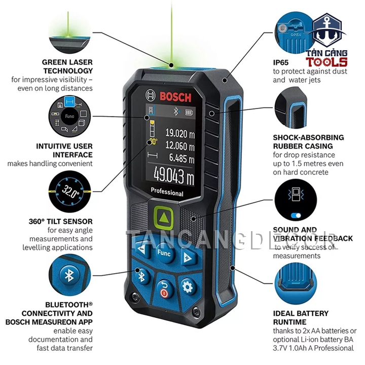 Thước Đo Khoảng Cách Điện Tử 50 Mét Tia Xanh Bosch GLM50-27CG ( Dùng Ngoài Trời, Kết Nối Bluetooth ) - Ảnh 6