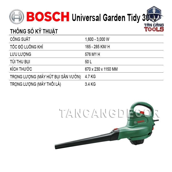Máy Thổi Và Hút Xay Lá Dùng Điện 3000W Bosch UniversalGardenTidy 3000 - Ảnh 2