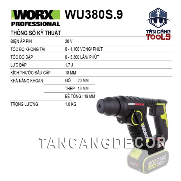 Alternative view of Máy Khoan Bê Tông 2 Chế Độ Dùng Pin 20V Worx WU380S.9 ( Thân Máy )