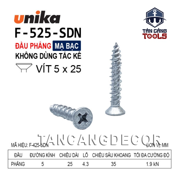 Alternative view of Vít Không Tắc Kê Đầu Phẳng Unika F525 - SDN ( Hộp 80 Cái )