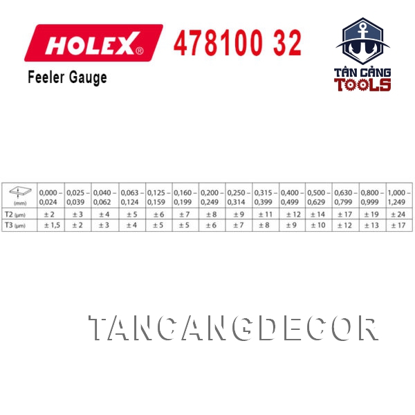 Alternative view of Thước Lá Đo Khoảng Hở 0.03-1.0 mm Holex 478100 ( Cấp Chính Xác T3 )