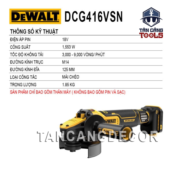 Alternative view of Máy Mài Góc 125 mm Dùng Pin Có 6 Cấp Điều Tốc DeWalt 20V DCG416VSN ( Thân Máy )
