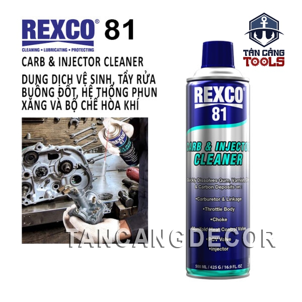 Chai Dung Dịch Tẩy Rửa Hệ Thống Phun Nhiên Liệu, Bộ Chế Hòa Khí 500ML Rexco 81