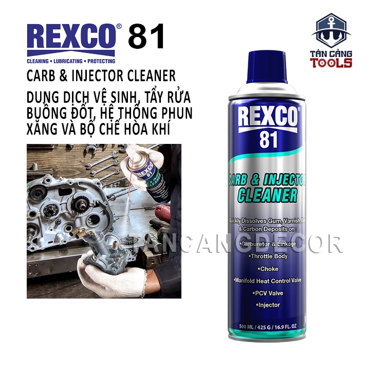Chai Dung Dịch Tẩy Rửa Hệ Thống Phun Nhiên Liệu, Bộ Chế Hòa Khí 500ML Rexco 81