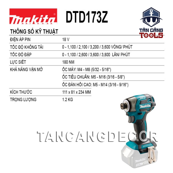 Alternative view of Máy Vặn Vít Dùng Pin Makita 18V DTD173 ( Thân Máy )