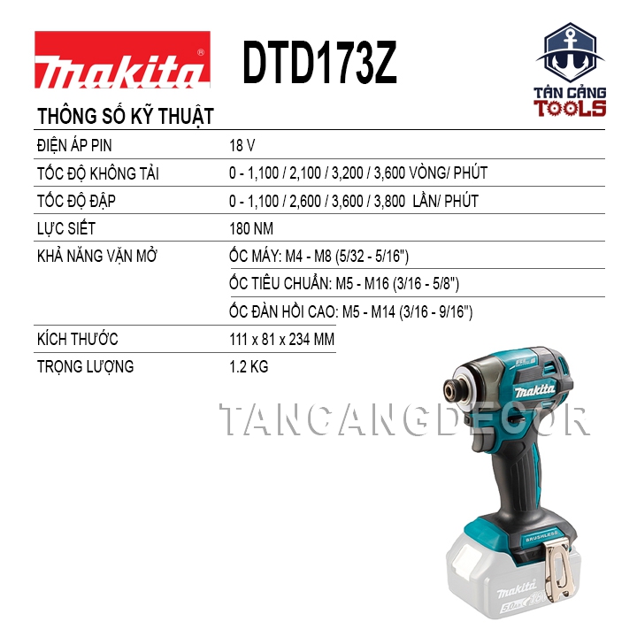 Máy Vặn Vít Dùng Pin Makita 18V DTD173 ( Thân Máy ) - Ảnh 2