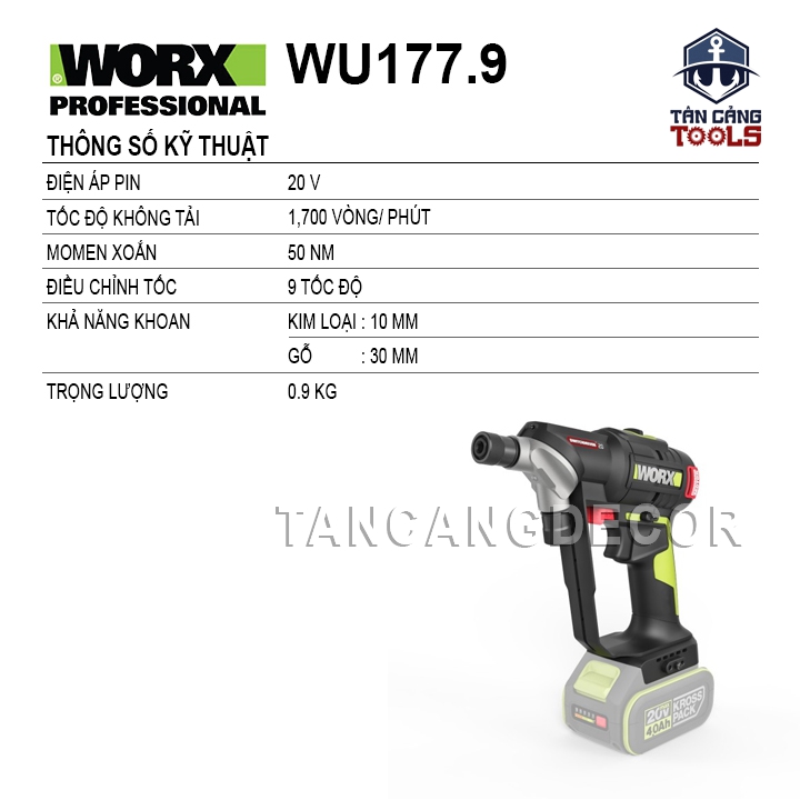Máy Khoan Pin Đa Năng 2 Trong 1 20V Worx WU177 ( Thân Máy ) - Ảnh 2