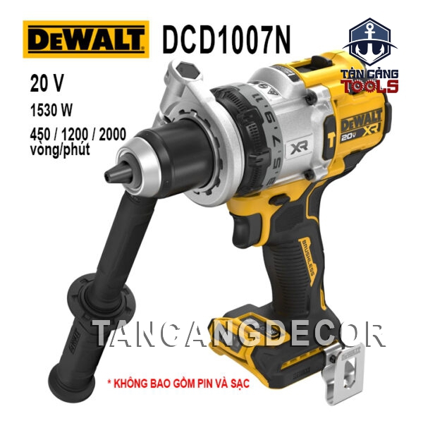 Máy Khoan Động Lực Dùng Pin DeWalt 20V DCD1007N ( Thân Máy )