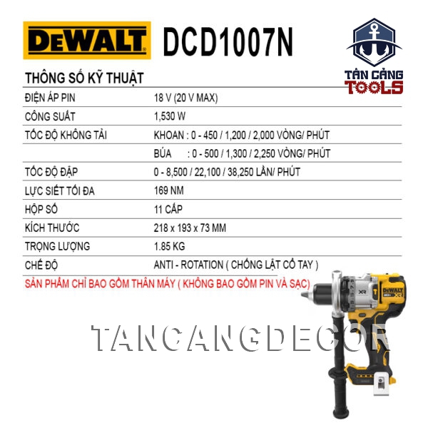 Alternative view of Máy Khoan Động Lực Dùng Pin DeWalt 20V DCD1007N ( Thân Máy )