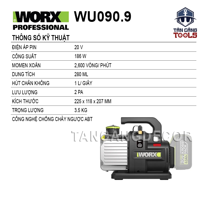 Máy Hút Chân Không Dùng Pin 20V Worx WU090 ( Thân Máy ) - Ảnh 2