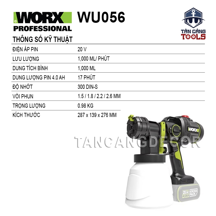 Máy Phun Sơn Dùng Pin 20V Worx WU056 ( Thân Máy ) - Ảnh 2