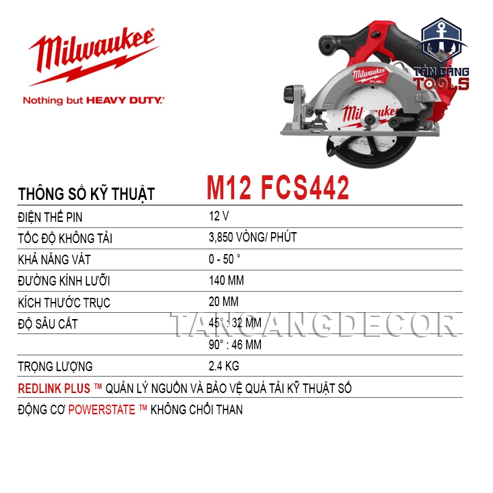Máy Cưa Đĩa Dùng Pin 140 mm Milwaukee M12 FCS442 ( Thân Máy ) - Ảnh 2
