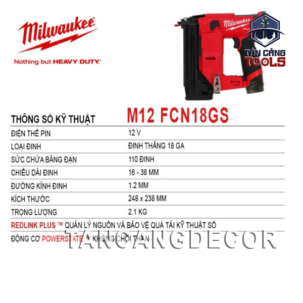 Alternative view of Súng Bắn Đinh F38 Dùng Pin Milwaukee M12 FCN18GS ( Thân Máy )