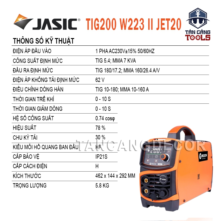 Máy Hàn Tig Điện Tử Jasic TIG200 W223 II JET20 - Ảnh 2