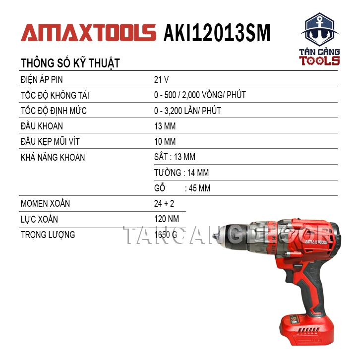 Máy Khoan Động Lực Dùng Pin 21V Amaxtools AKI12013SM ( Thân Máy ) - Ảnh 2