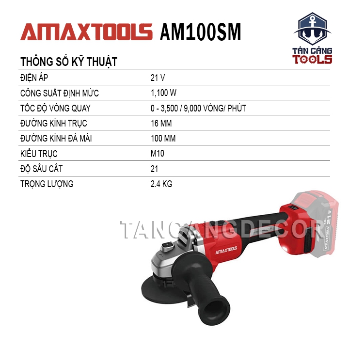 Máy Mài Góc 100 mm Dùng Pin 21V Amaxtools AM100SM (Thân Máy) - Ảnh 2