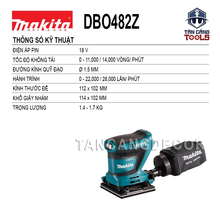 Máy Chà Nhám Vuông Dùng Pin Makita 18V DBO482Z ( Thân Máy ) - Ảnh 2
