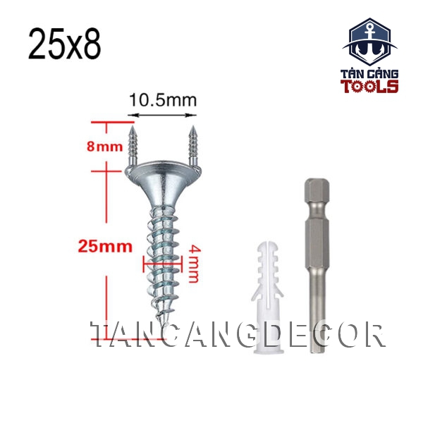 50 Bộ Vít- Tắc Kê Chuyên Dụng Lắp Vách Trang Trí 8 x 25 mm