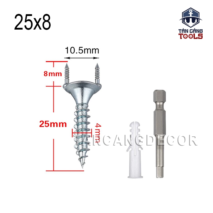 50 Bộ Vít- Tắc Kê Chuyên Dụng Lắp Vách Trang Trí 8 x 25 mm