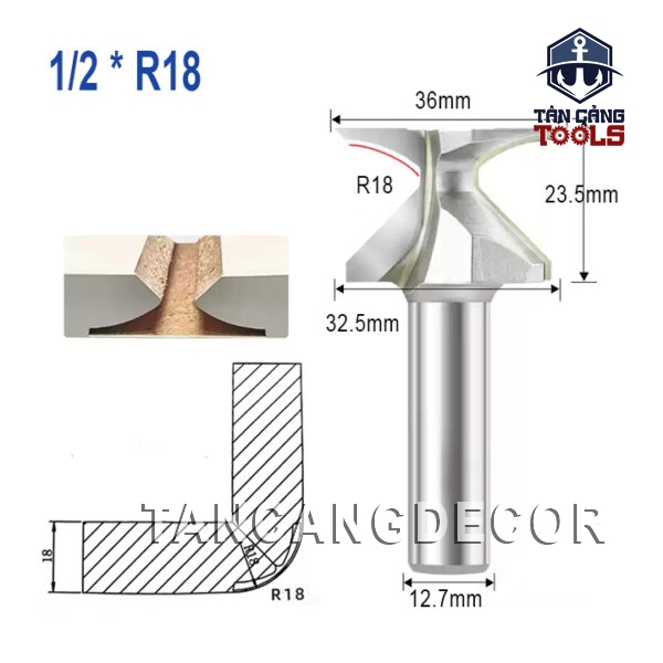 Mũi Router Uốn Cong Ván R18 Cốt 12.7 mm