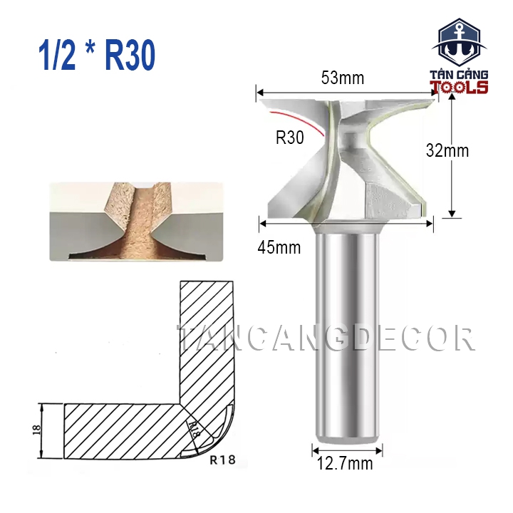 Mũi Router Uốn Cong Ván R30 Cốt 12.7 mm