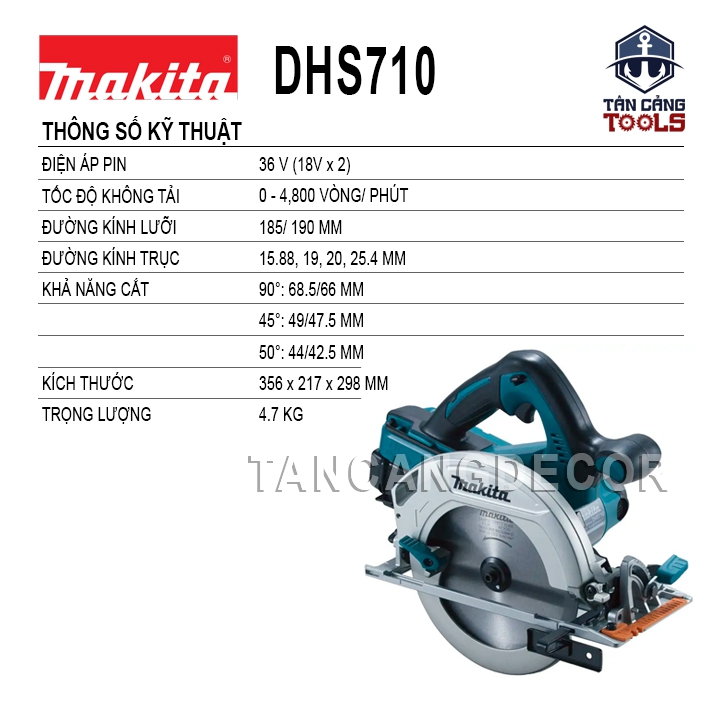 Máy Cưa Đĩa 190mm Dùng Pin 18V x 2 Makita DHS710 ( Thân Máy ) - Ảnh 2