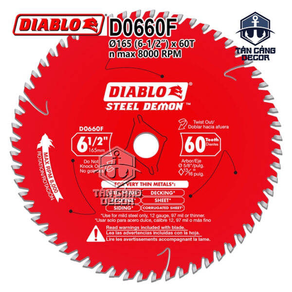 Lưỡi Cắt Sắt Hợp Kim 165 x 16/20 mm x 60T Diablo D0660F