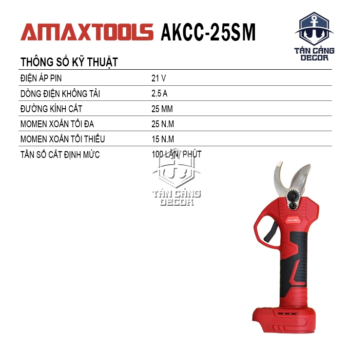 Máy Cắt Cành 25 mm Dùng Pin 21V Amaxtools AKCC25A-SM ( Thân Máy ) - Ảnh 2