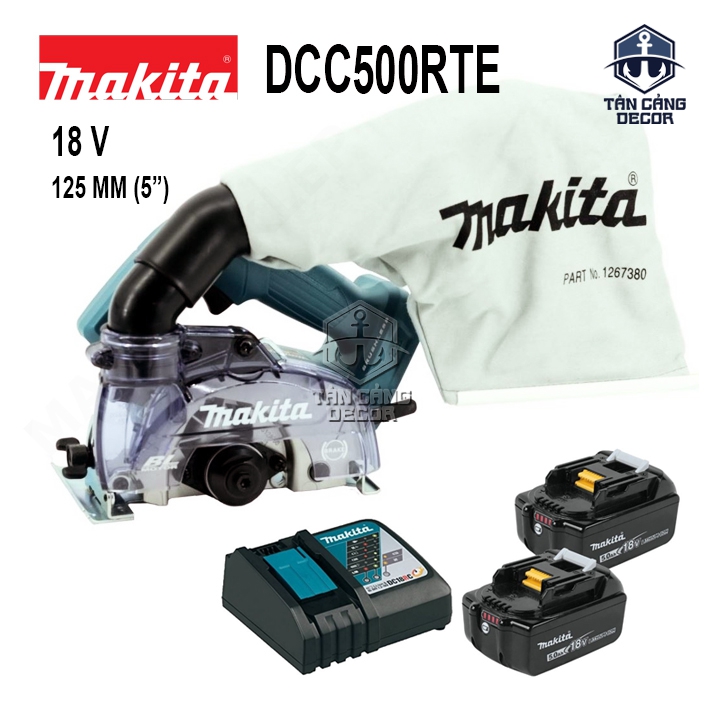 Combo Máy Cắt Gạch 125mm Dùng Pin 18V Makita DCC500RTE ( Thân Máy, 2 Pin 5.0Ah, 1 Sạc Nhanh )