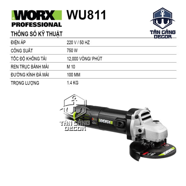 Alternative view of Máy Mài Góc 100 mm Worx WU811 750W ( Công Tắc Hông, Thân Nhỏ )
