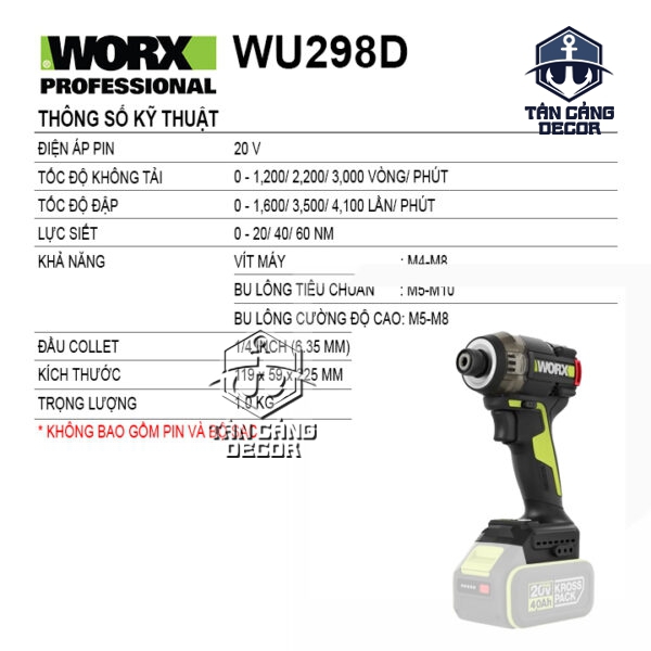 Alternative view of Máy Vặn Vít Búa Dầu Dùng Pin 20V Worx WU298 ( Thân Máy )