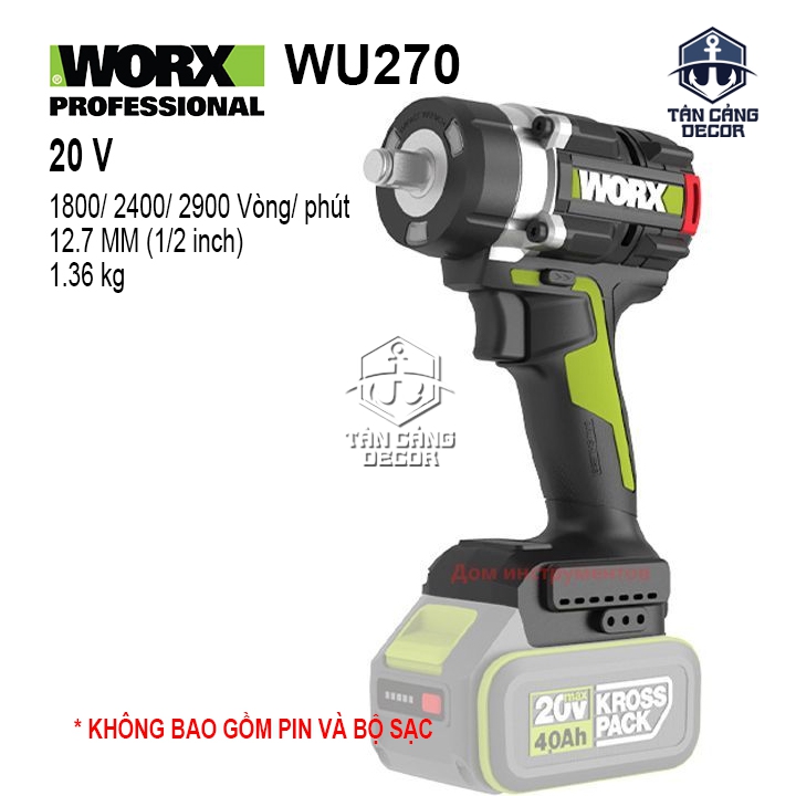 Máy Siết Bu Lông Dùng Pin 20V Worx WU270 1/2 Inches ( Thân Máy )