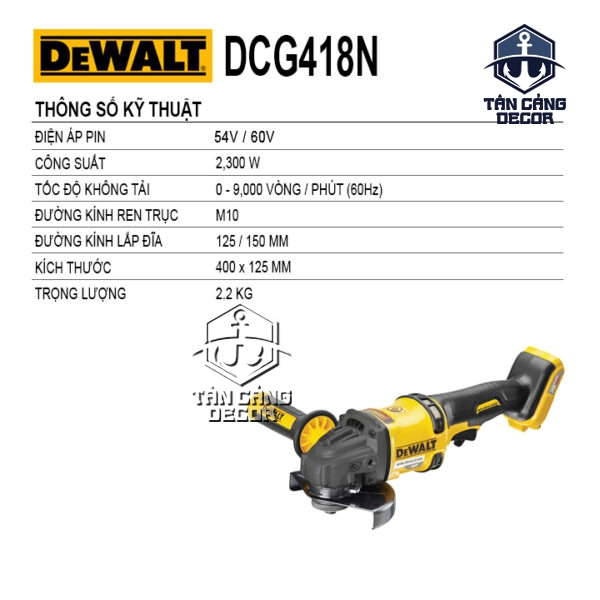 Alternative view of Máy Mài Góc 125 mm Dùng Pin Flex Volt 54/60V DeWalt DCG418 ( Thân Máy )