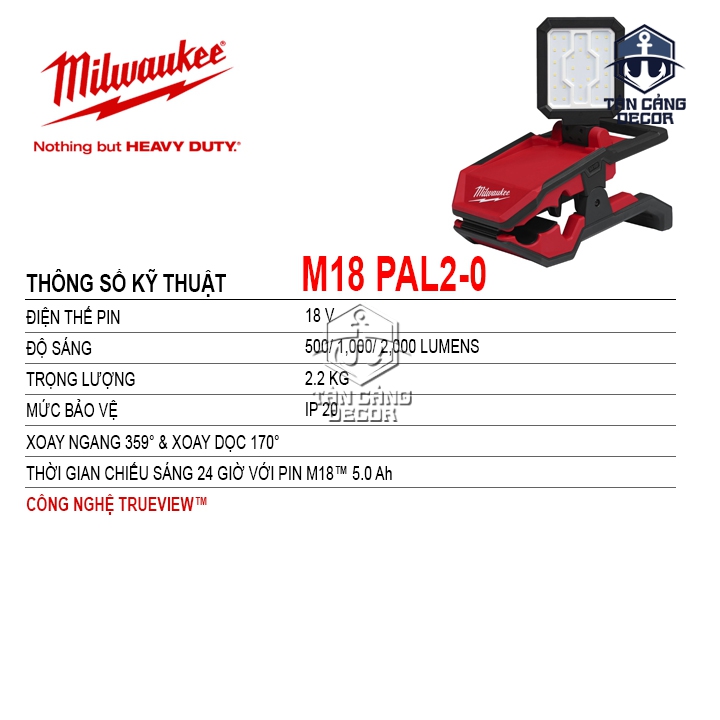 Đèn Pin Dạng Trục Xoay 360 Độ Dùng Pin Milwaukee M18 PAL2 ( Thân Máy ) - Ảnh 2