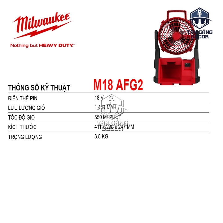 Quạt Dùng Pin Milwaukee M18 AFG2 (Thân Máy) - Ảnh 2