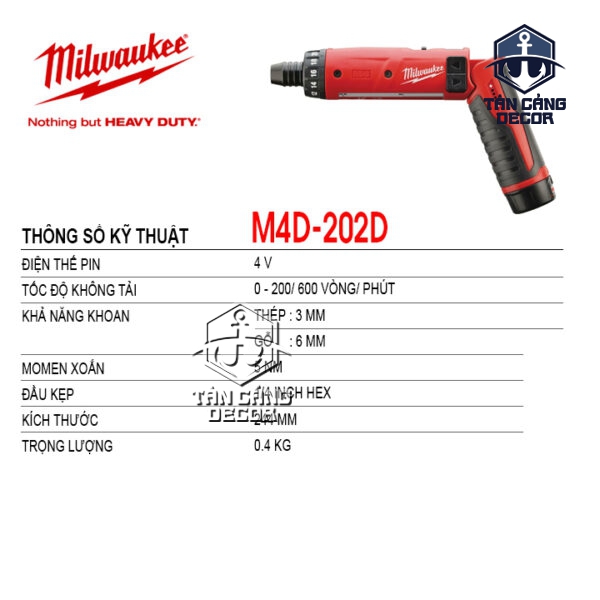 Alternative view of Combo Máy Vặn Vít Gập Dùng Pin Milwaukee M4D-202D (2 pin + 1 sạc)