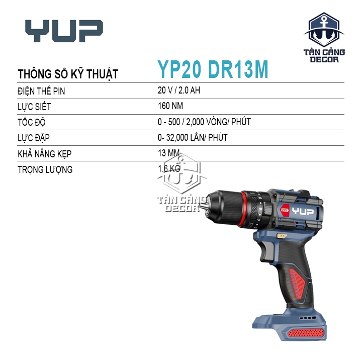 Máy Khoan Động Lực Dùng Pin 13mm YUP YP20 DR13M (1 Pin + 1 Sạc) - Ảnh 2