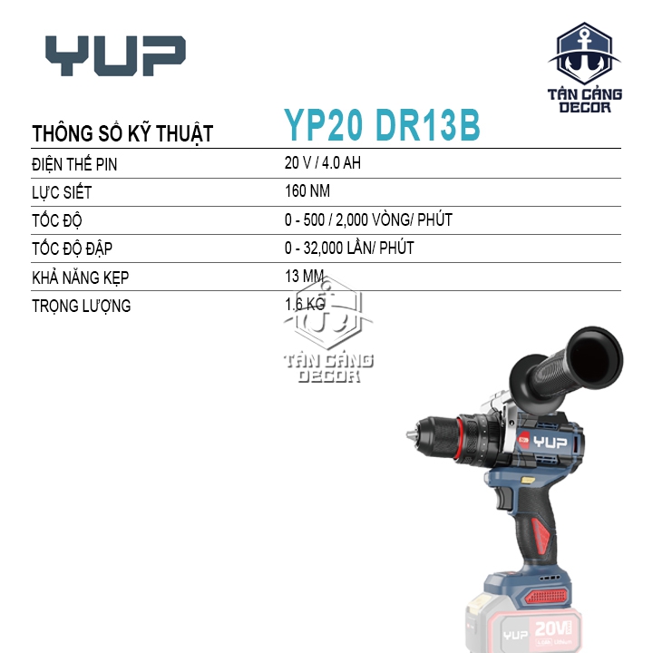 Máy Khoan Động Lực Dùng Pin 13mm YUP YP20 DR13B (1 Pin + 1 Sạc) - Ảnh 2