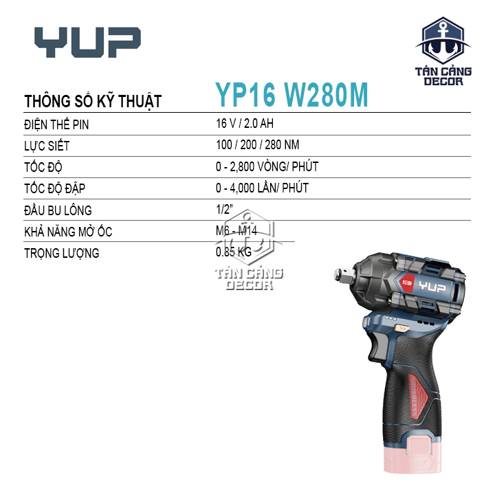 Máy Siết Bu Lông Dùng Pin YUP YP16 W280M (2 Pin + 1 Sạc) - Ảnh 2